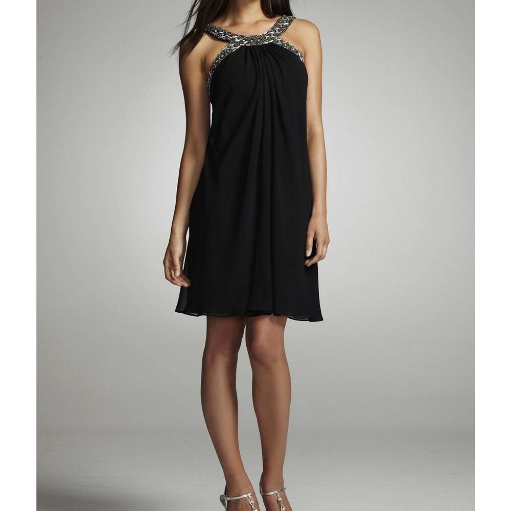 Scarlet Nite Black chiffon geometric beaded halter neck goddess LBD dress 10